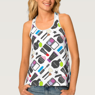 Funky Makeup Cosmetics Collage Pattern Tank Top
