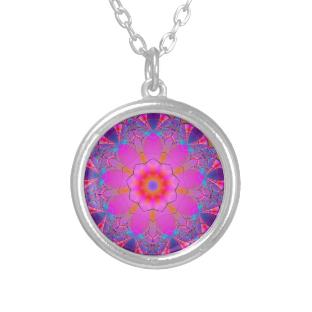 Funky Mandala Silver Plated Necklace (Front)