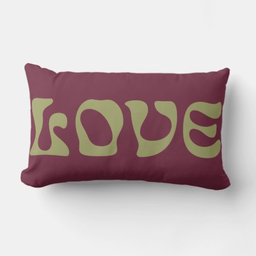 Funky Maroon Red Green Retro Typography Love Name Lumbar Pillow