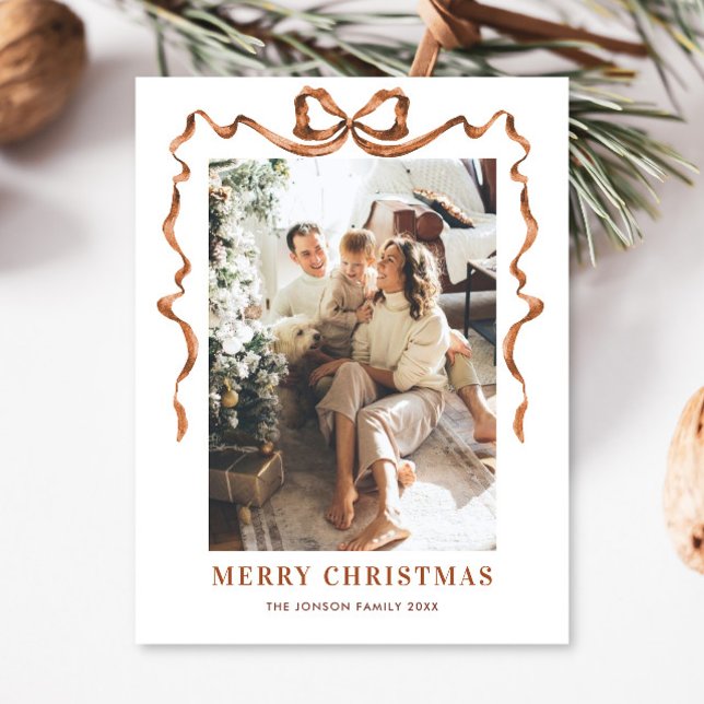 Funky Merry Christmas Boho Bow Ribbon 2 Photo Postcard (Creator Uploaded)