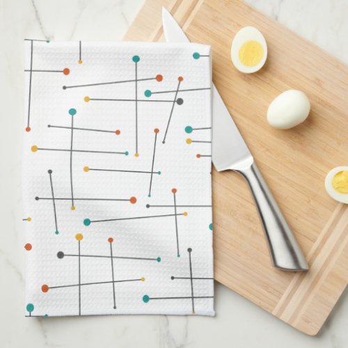 Funky Mid Century Lines And Dots Pattern Kitchen Towel