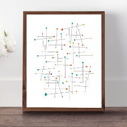 Funky Mid Century Lines And Dots Retro Poster