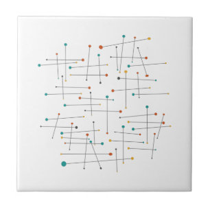 Funky Mid Century Lines And Dots Throwback Ceramic Tile