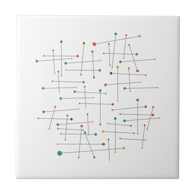 Funky Mid Century Lines And Dots Throwback Ceramic Tile (Front)