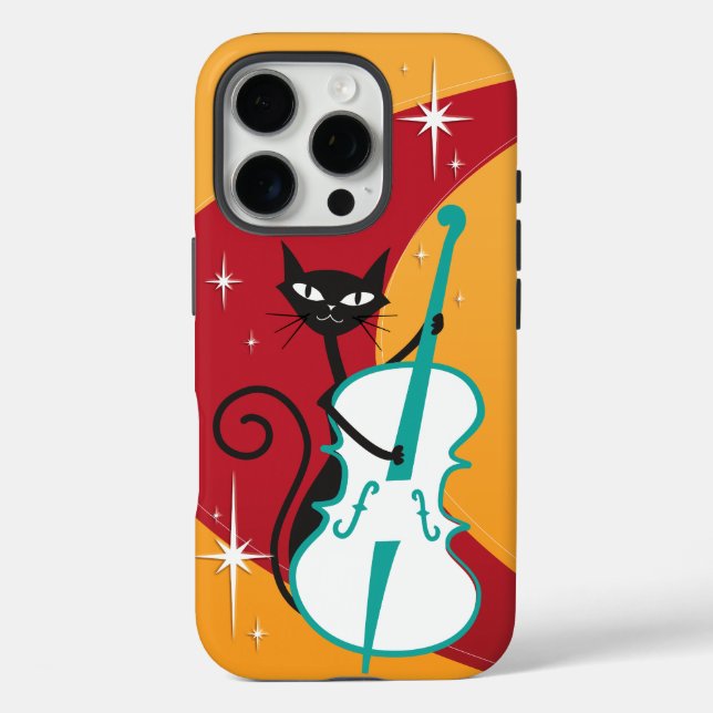 Funky Mid Century Modern Cat Playing stand up bass Case-Mate iPhone Case (Back)
