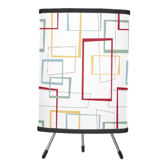 Funky Mid Mod Red Blue Green Yellow Squares Tripod Lamp (Front)