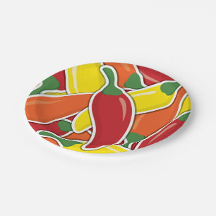 Funky mixed chilli peppers paper plates