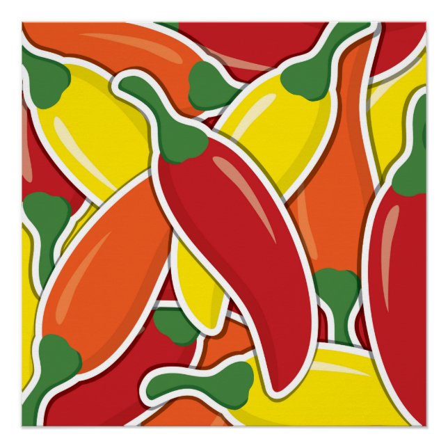 Funky mixed chilli peppers poster (Front)