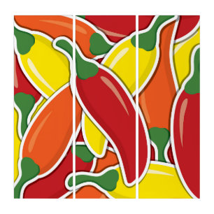 Funky mixed chilli peppers triptych