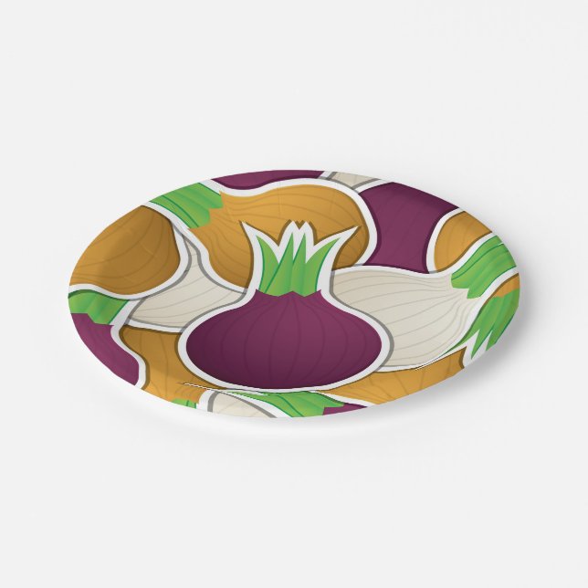 Funky mixed onions paper plates (Angled)