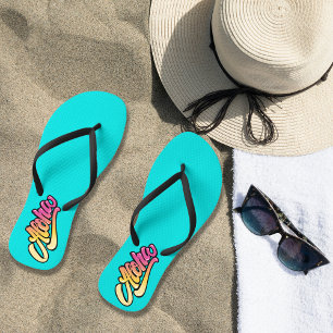 Funky Modern Aqua Blue Aloha Beach Flip Flops
