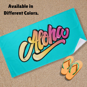 Funky Modern Aqua Blue Hawaiian Aloha Beach Towel