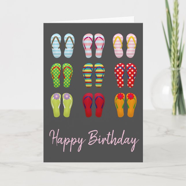 Funky modern fashion flip flops colorful sandals card (Front)