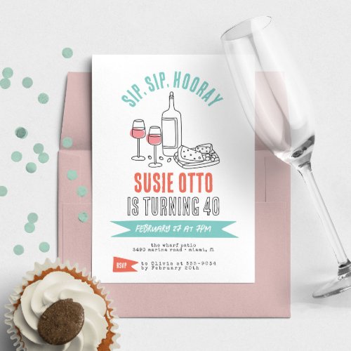 Funky Modern Girly Cocktail Wine Birthday Party Invitation