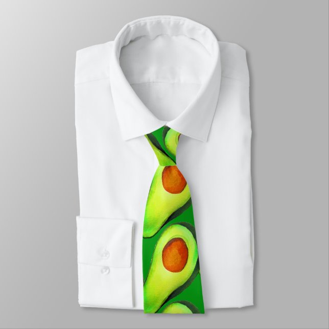 Funky modern green avocado foodie neck tie (Tied)