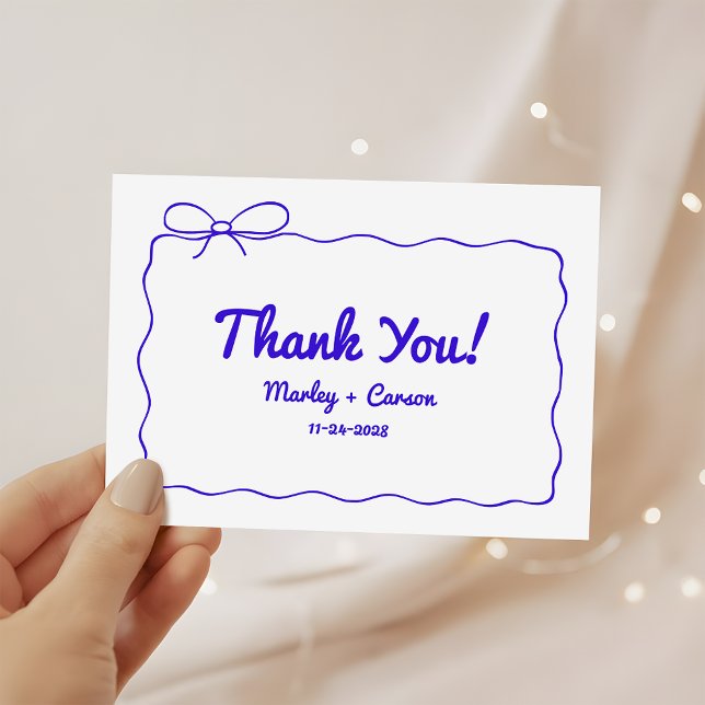 Funky Modern Hand Lettered Royal Blue Wedding Thank You Card (Creator Uploaded)