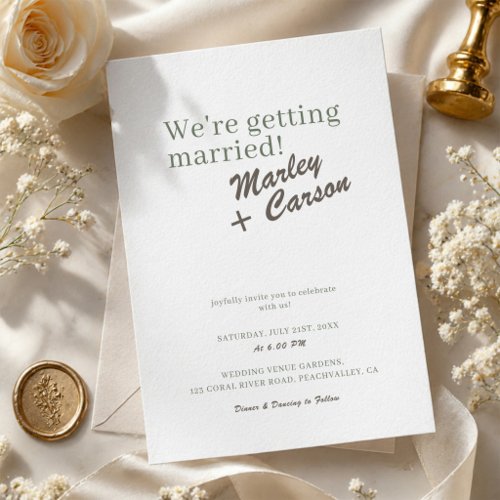 Funky Modern Minimalist White Wedding Invitation