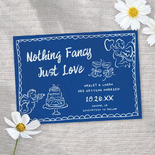 Funky Modern Nothing Fancy Hand-Drawn Blue Wedding Save The Date