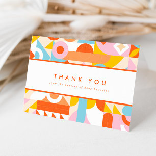 Funky Modern Orange Tiny Human Shindig Baby Shower Letterpress Thank You Card