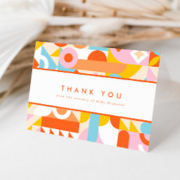 Funky Modern Orange Tiny Human Shindig Baby Shower Thank You Card