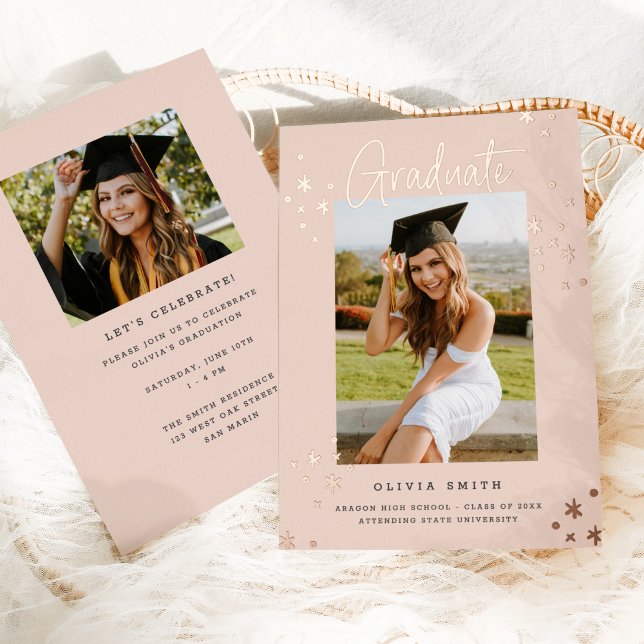 Funky Modern Pink Gold Graduation Announcement (Creator Uploaded)