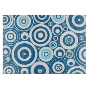 Funky Modern Retro Blue White Circles Pattern Cutting Board