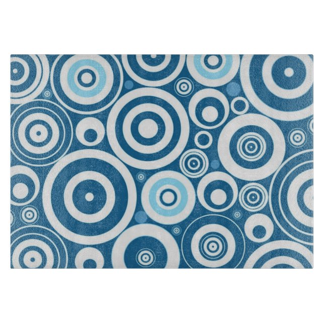 Funky Modern Retro Blue White Circles Pattern Cutting Board (Front)