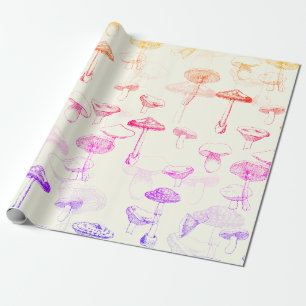 Funky Modern Retro Colorful Mushrooms Wrapping Paper