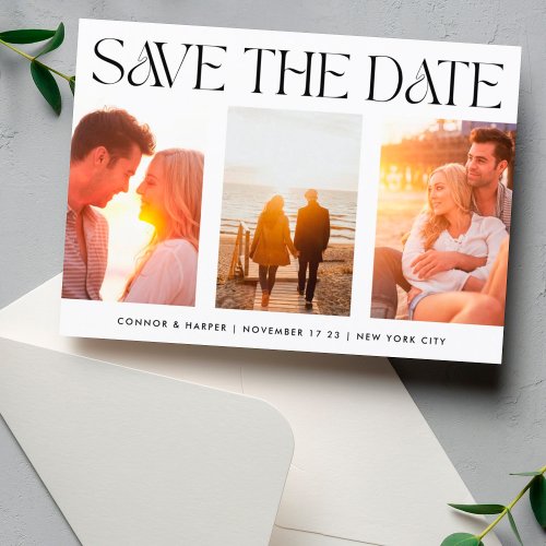 FUNKY MODERN TEXT  Three Multi Photo Save The Date