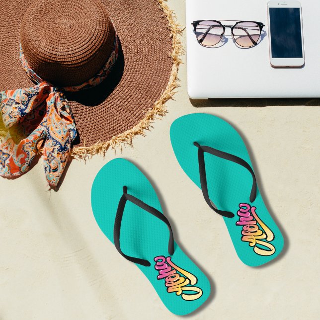 Funky Modern Topaz | Dark Turquoise Beach Flip Flops (Creator Uploaded)