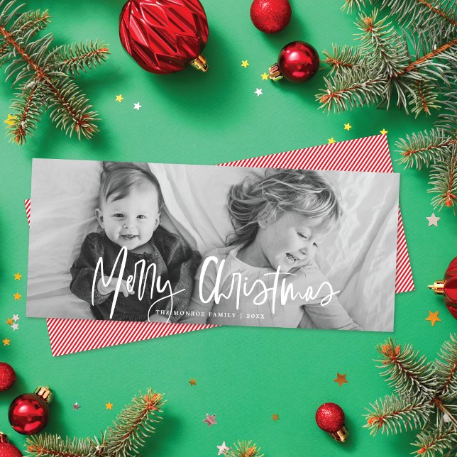 Funky Modern White Calligraphy Script Photo Holiday Card (Creator Uploaded)