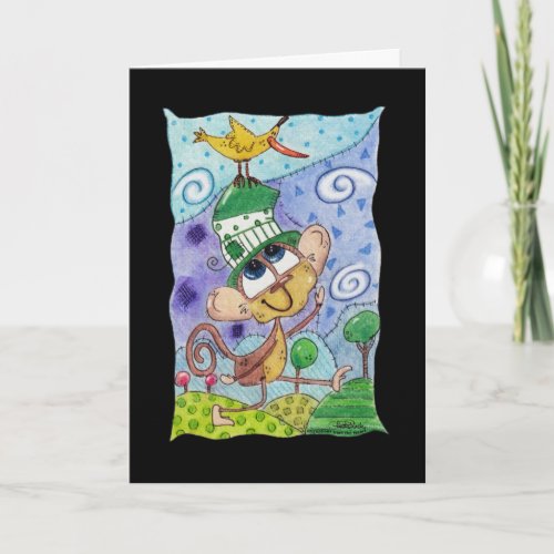 Funky Monkey and Banana Bird Card