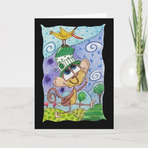 Funky Monkey and Banana Bird Card