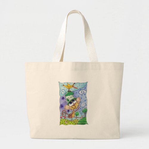 Funky Monkey and Banana Bird Large Tote Bag