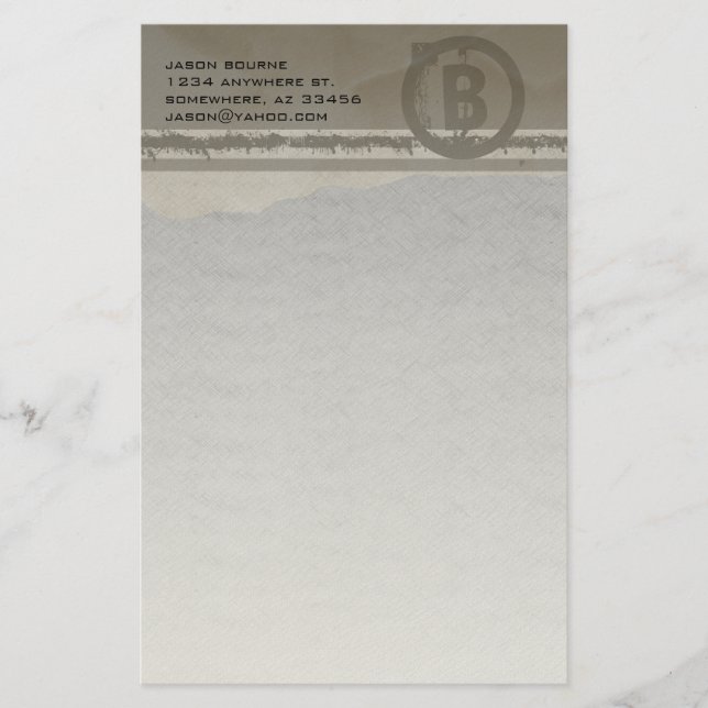 Funky Monogram Gray Grunge Stationery (Front)