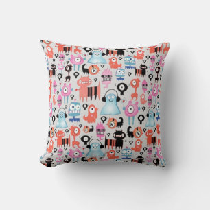 Funky Monsters Throw Pillow