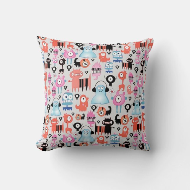 Funky Monsters Throw Pillow (Front)