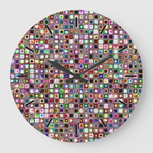 Funky Mosaic Tiles Pattern With Jewel Tones Large Clock