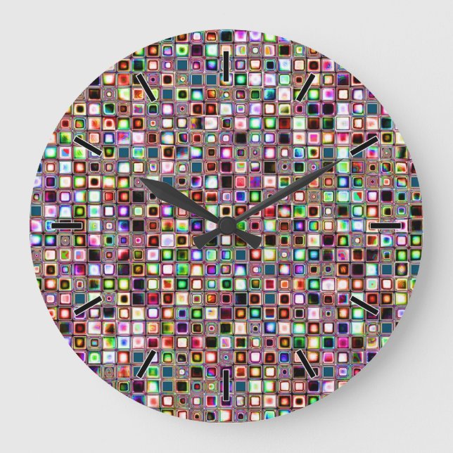 Funky Mosaic Tiles Pattern With Jewel Tones Large Clock (Front)