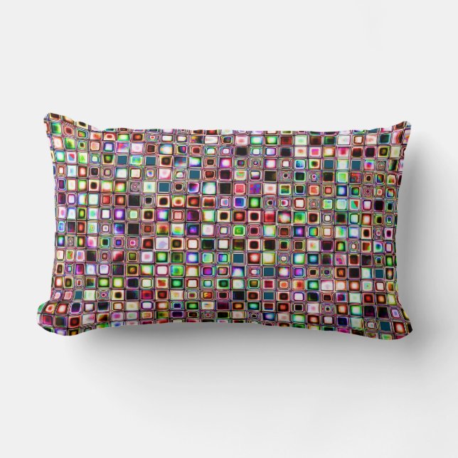 Funky Mosaic Tiles Pattern With Jewel Tones Lumbar Pillow (Front)