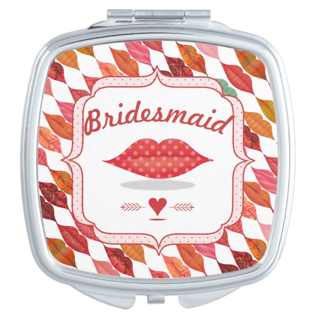 Funky Mrs. Lips Bridesmaid Mirrored Compact Makeup Mirror (Front)