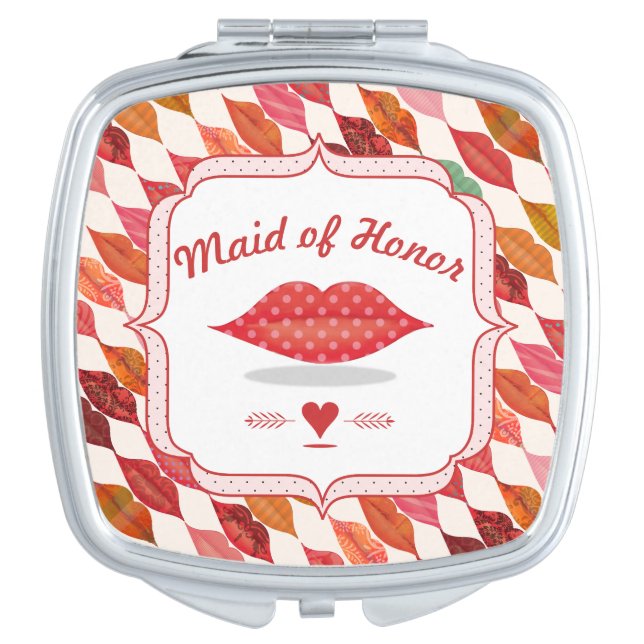 Funky Mrs. Lips Bridesmaid Mirrored Compact Mirror For Makeup (Front)