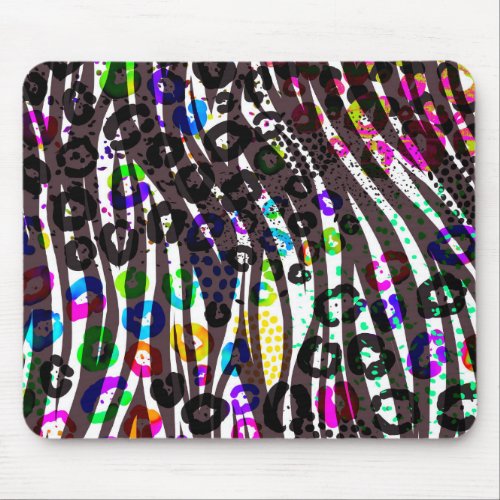 Funky Multi Animal Print Pattern Bright Colors Mouse Pad