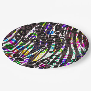 Funky Multi Animal Print Pattern Bright Colors Paper Plates
