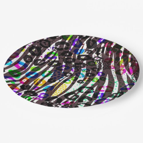Funky Multi Animal Print Pattern Bright Colors Paper Plates