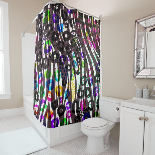 Funky Multi Animal Print Pattern Bright Colors Shower Curtain
