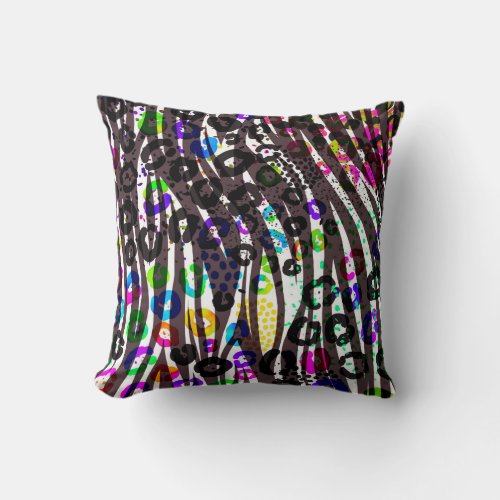 Funky Multi Animal Print Pattern Bright Colors Throw Pillow