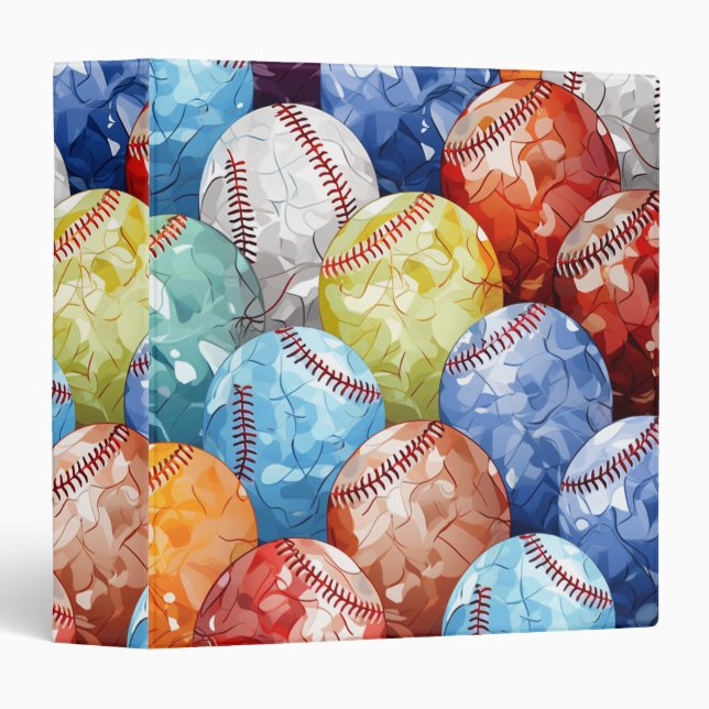 Funky Multi Colored Baseballs 3 Ring Binder (Front/Spine)