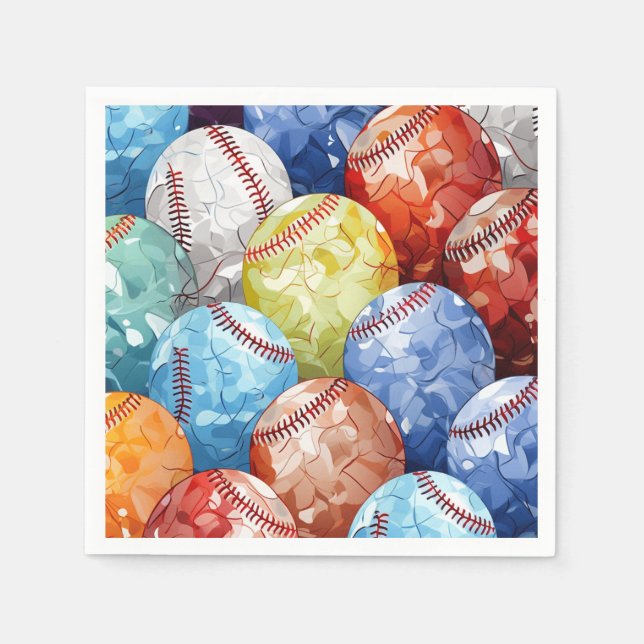 Funky Multi Colored Baseballs Napkins (Front)