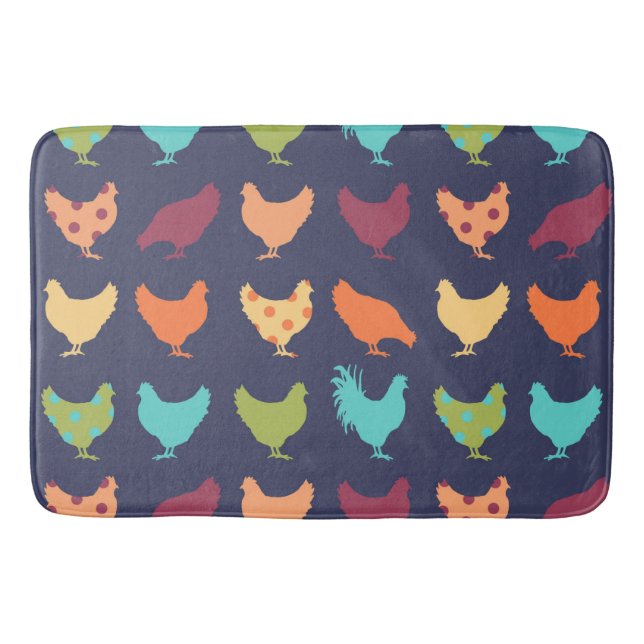 Funky Multi-colored Chicken Pattern Bathroom Mat (Front)